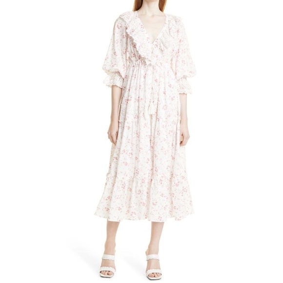 NWT ByTimo Floral Slub Eyelet Trim Midi Dress In Pink Roses Sz. S - Picture 1 of 6